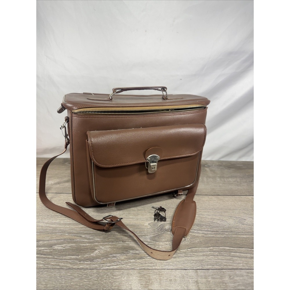 Vintage Alpex Camera Bag With Strap Brown Genuine Leather Made In Japan W/keys
